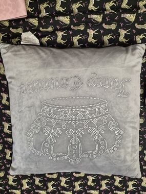 Juicy Couture Gray Rhinestone Logo Accent Pillow NWOT